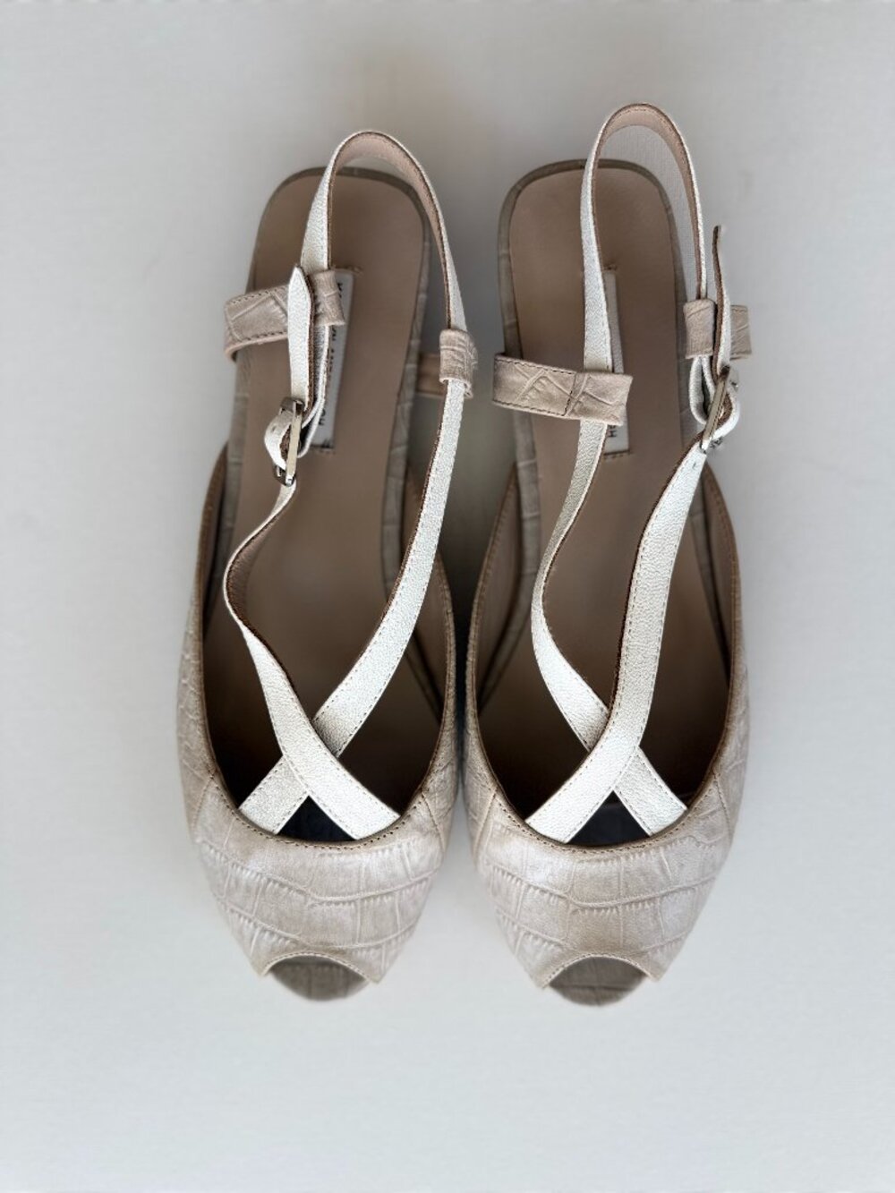 New Handmade Nude Beige Genuine Leather Low Heel Slingbacks NYC Designer